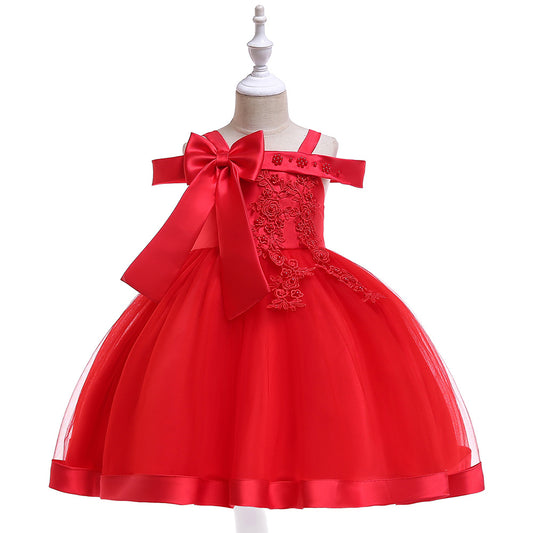 Puffy Off-Shoulder Tea-Length Girl's Ball Gown Dress for Parties & Weddings