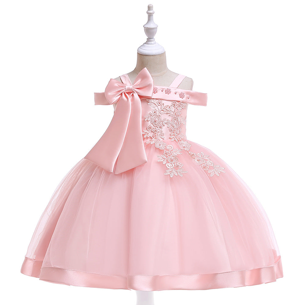 Puffy Off-Shoulder Tea-Length Girl's Ball Gown Dress for Parties & Weddings