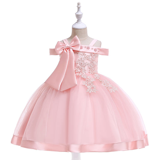 Puffy Off-Shoulder Tea-Length Girl's Ball Gown Dress for Parties & Weddings