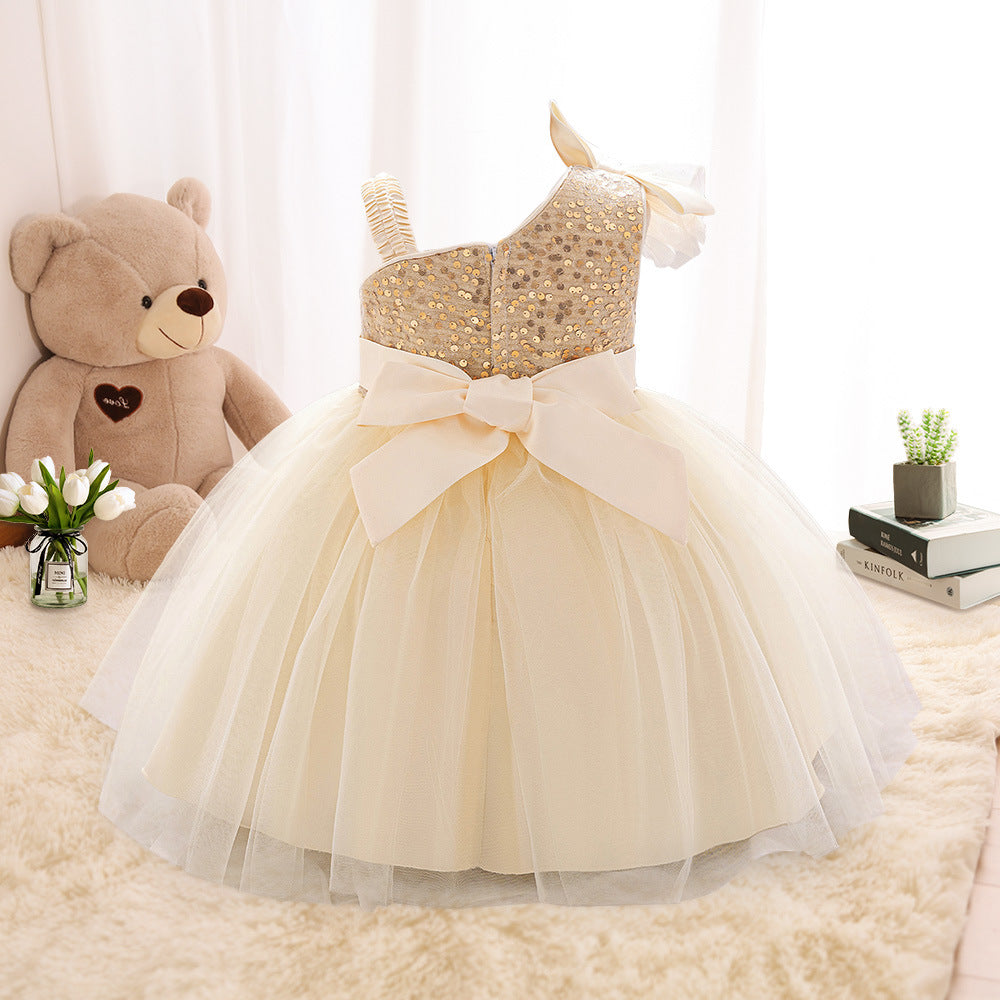 Puffy Off Shoulder Mesh Ball Gown Dress for Girls | Tea Length Princess Party Dress