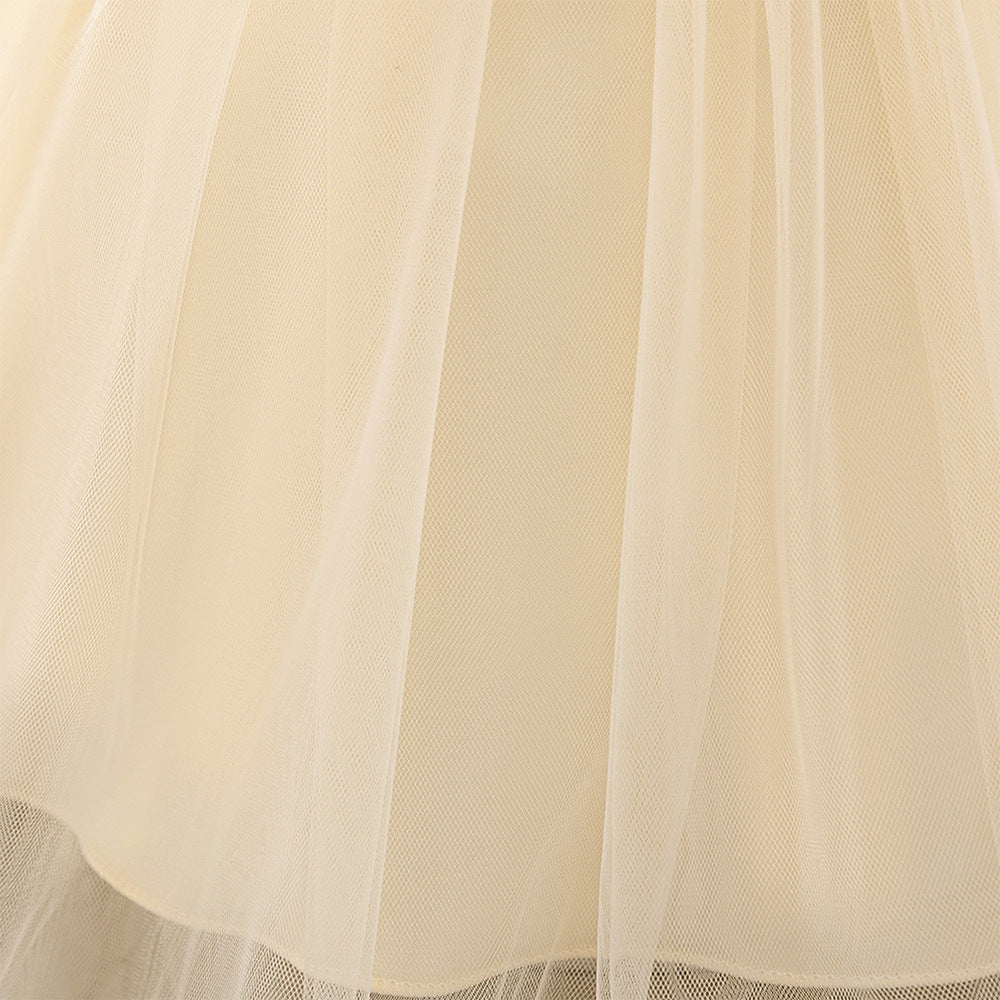 Puffy Off Shoulder Mesh Ball Gown Dress for Girls | Tea Length Princess Party Dress