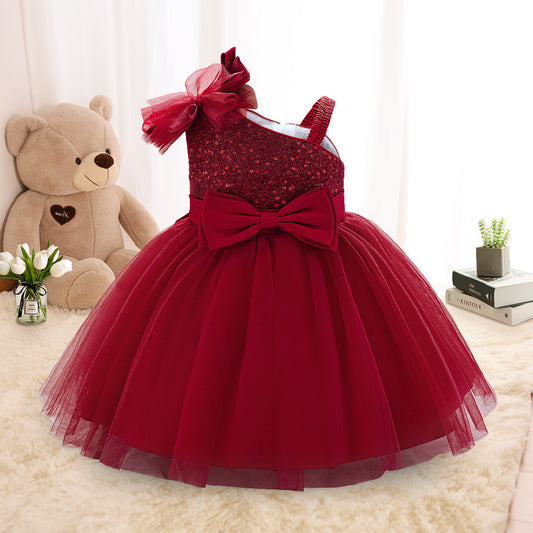 Puffy Off Shoulder Mesh Ball Gown Dress for Girls | Tea Length Princess Party Dress