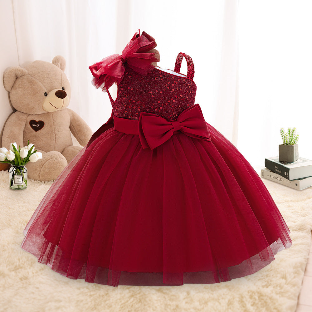 Puffy Off Shoulder Mesh Ball Gown Dress for Girls | Tea Length Princess Party Dress