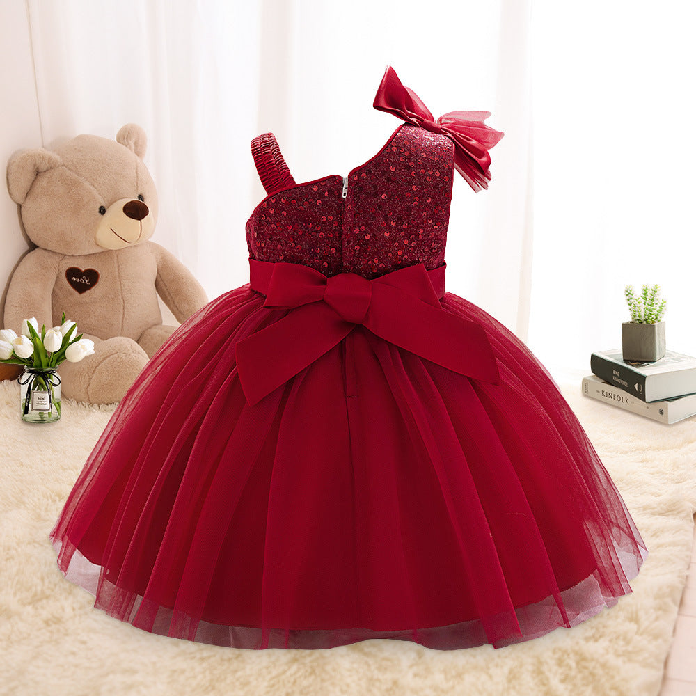 Puffy Off Shoulder Mesh Ball Gown Dress for Girls | Tea Length Princess Party Dress