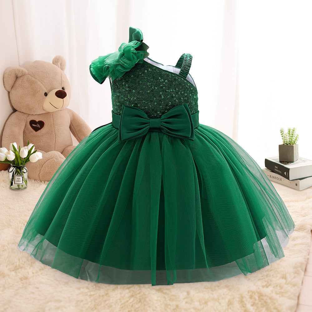 Puffy Off Shoulder Mesh Ball Gown Dress for Girls | Tea Length Princess Party Dress