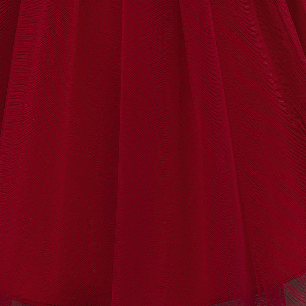 Puffy Off Shoulder Mesh Ball Gown Dress for Girls | Tea Length Princess Party Dress