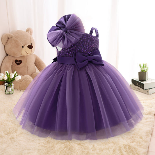 Puffy Off Shoulder Mesh Ball Gown Dress for Girls | Tea Length Princess Party Dress