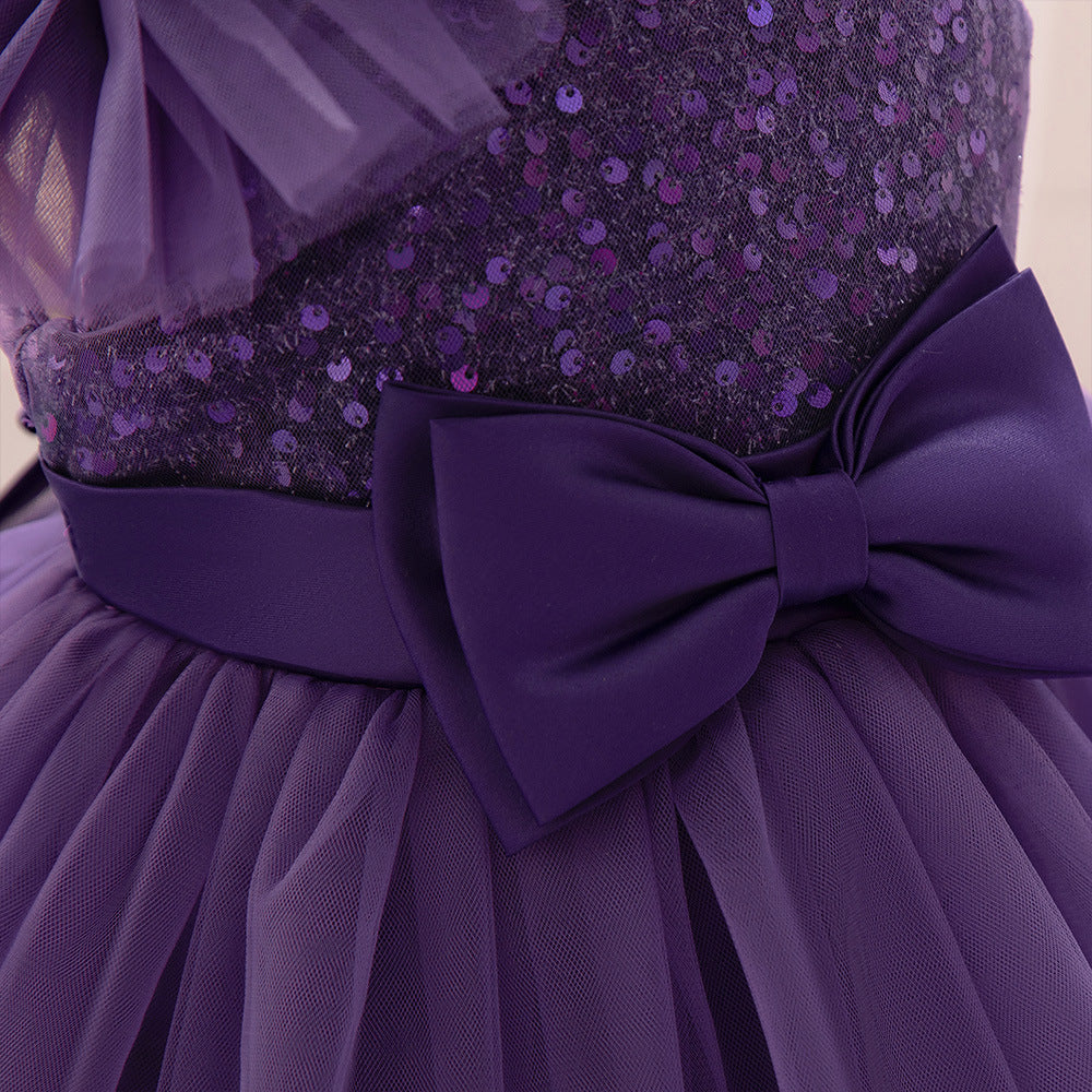 Puffy Off Shoulder Mesh Ball Gown Dress for Girls | Tea Length Princess Party Dress