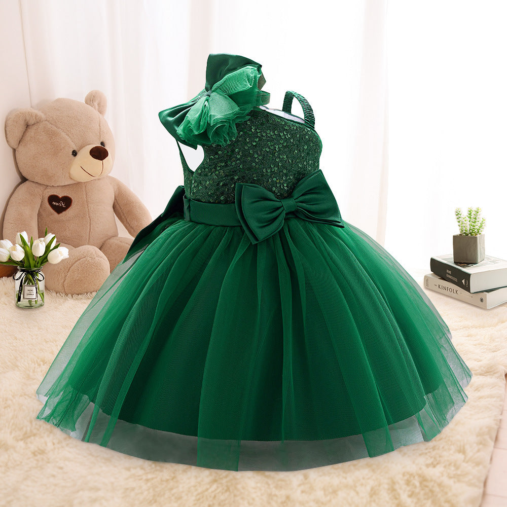 Puffy Off Shoulder Mesh Ball Gown Dress for Girls | Tea Length Princess Party Dress