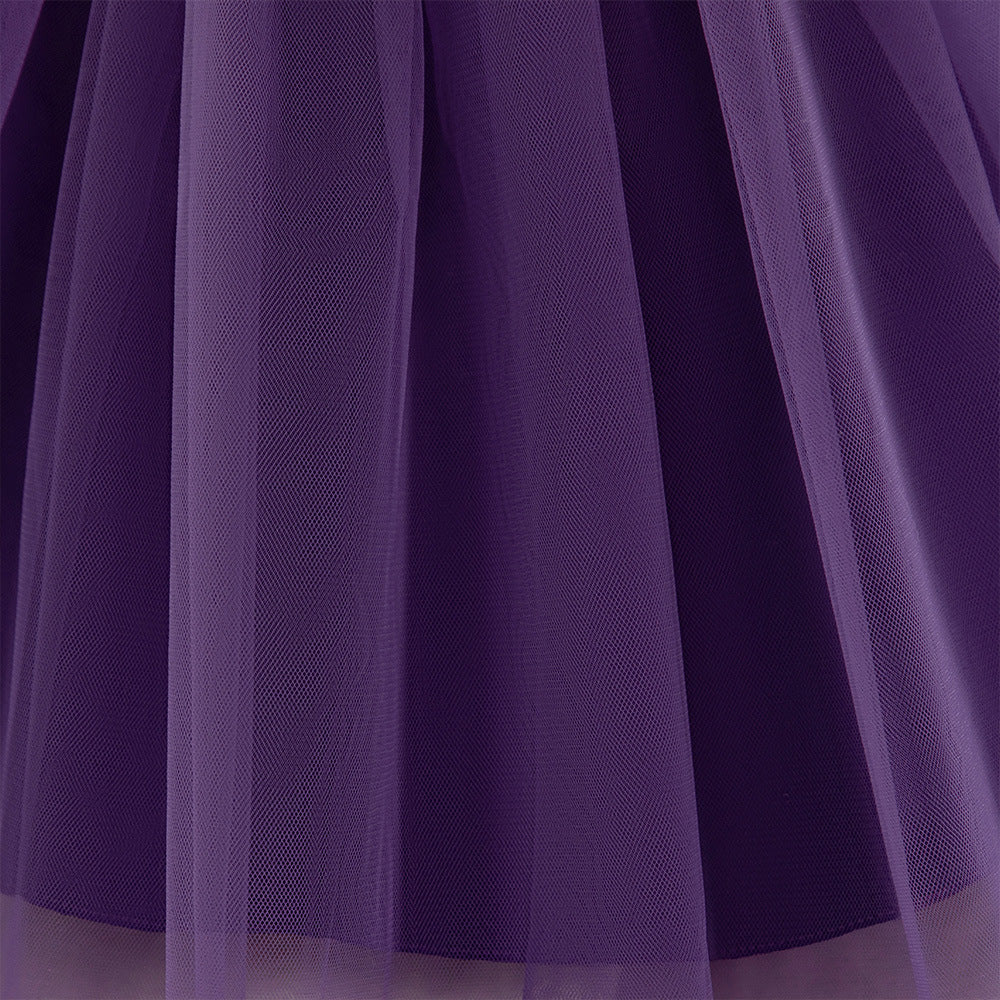 Puffy Off Shoulder Mesh Ball Gown Dress for Girls | Tea Length Princess Party Dress