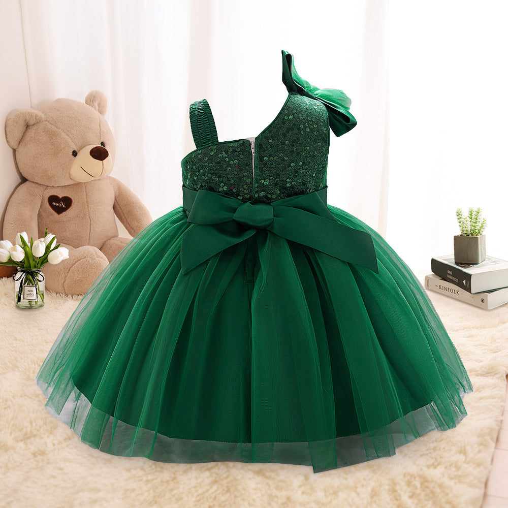 Puffy Off Shoulder Mesh Ball Gown Dress for Girls | Tea Length Princess Party Dress