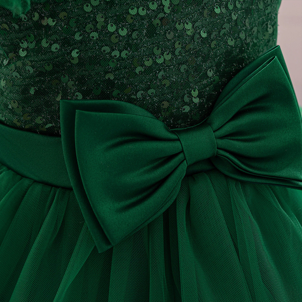Puffy Off Shoulder Mesh Ball Gown Dress for Girls | Tea Length Princess Party Dress