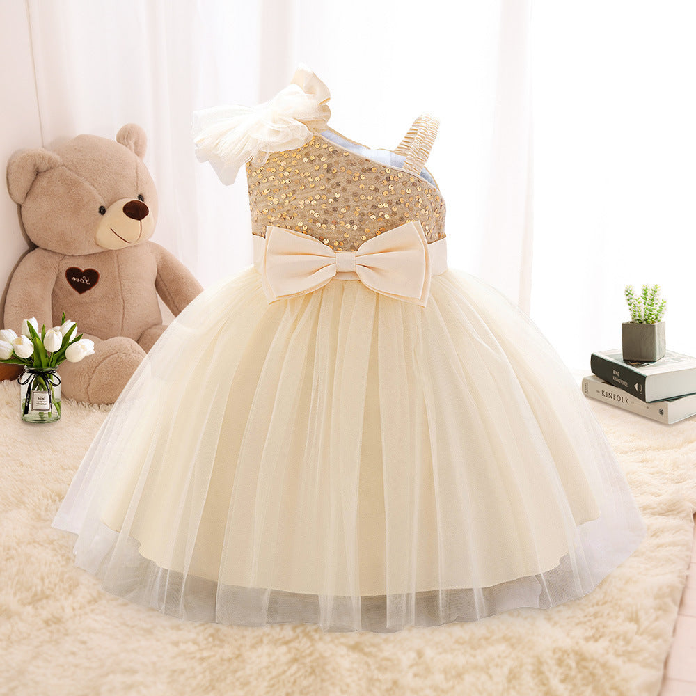 Puffy Off Shoulder Mesh Ball Gown Dress for Girls | Tea Length Princess Party Dress