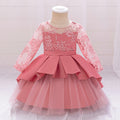Cute Puffy Satin Embroidered Tea Length Birthday Dress for Toddlers