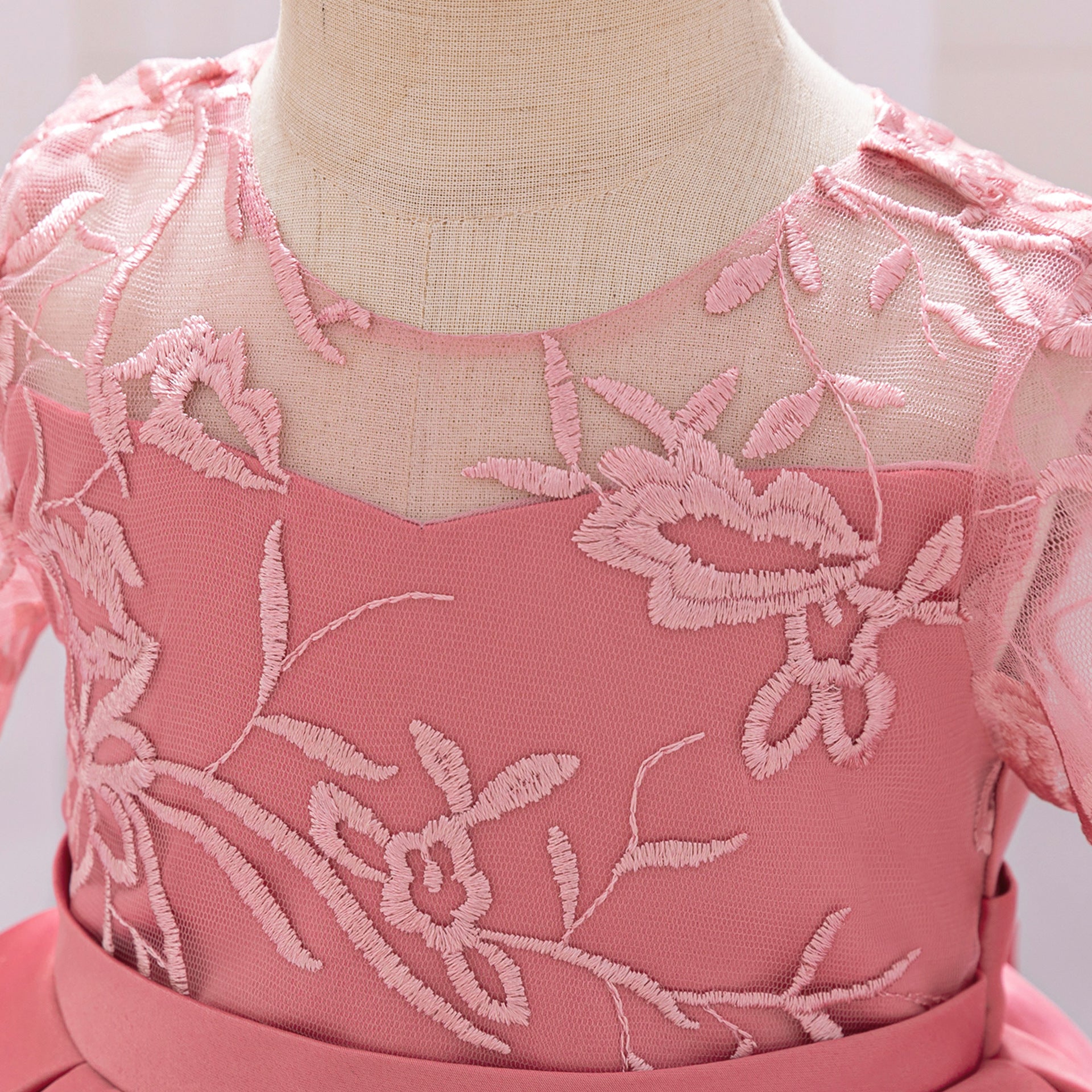 Puffy Satin Floral Embroidered Birthday Dress – Tea Length Princess Gown for Toddlers