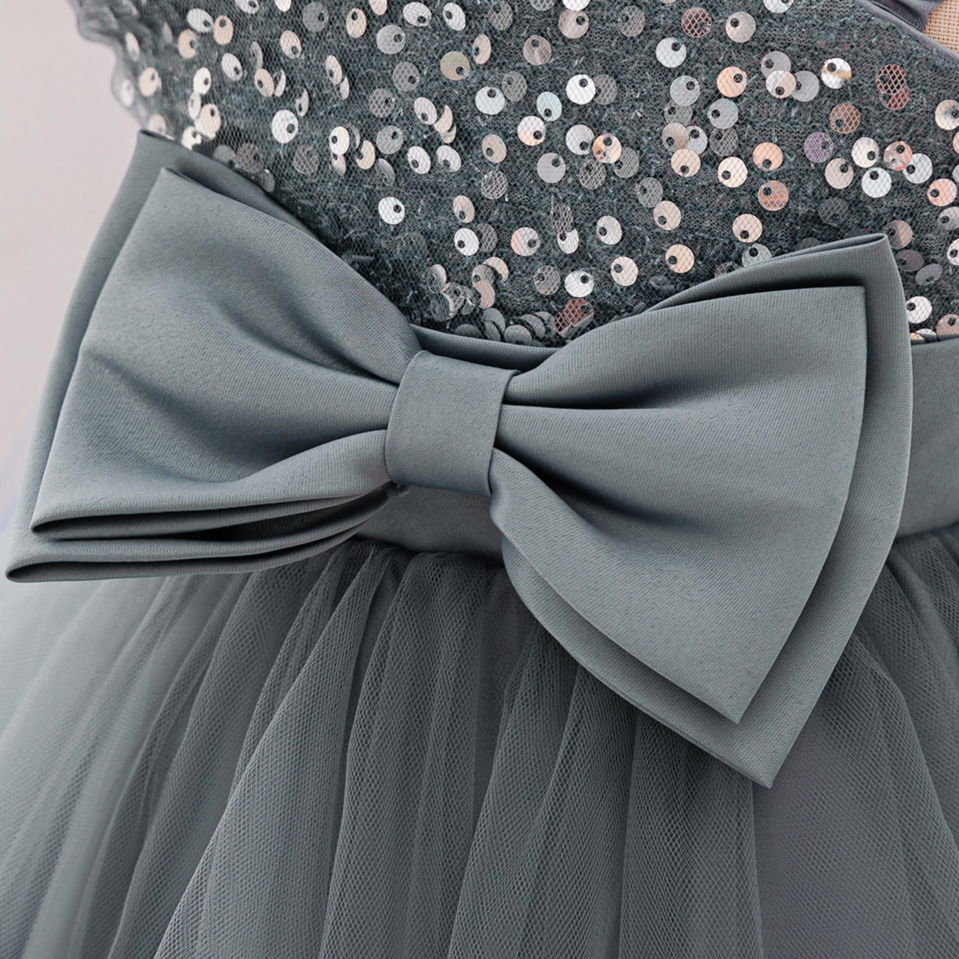 Puffy Sequin Princess Ball Gown Dress for Girls Tea Length – Cute Off Shoulder Flower Girl Outfit