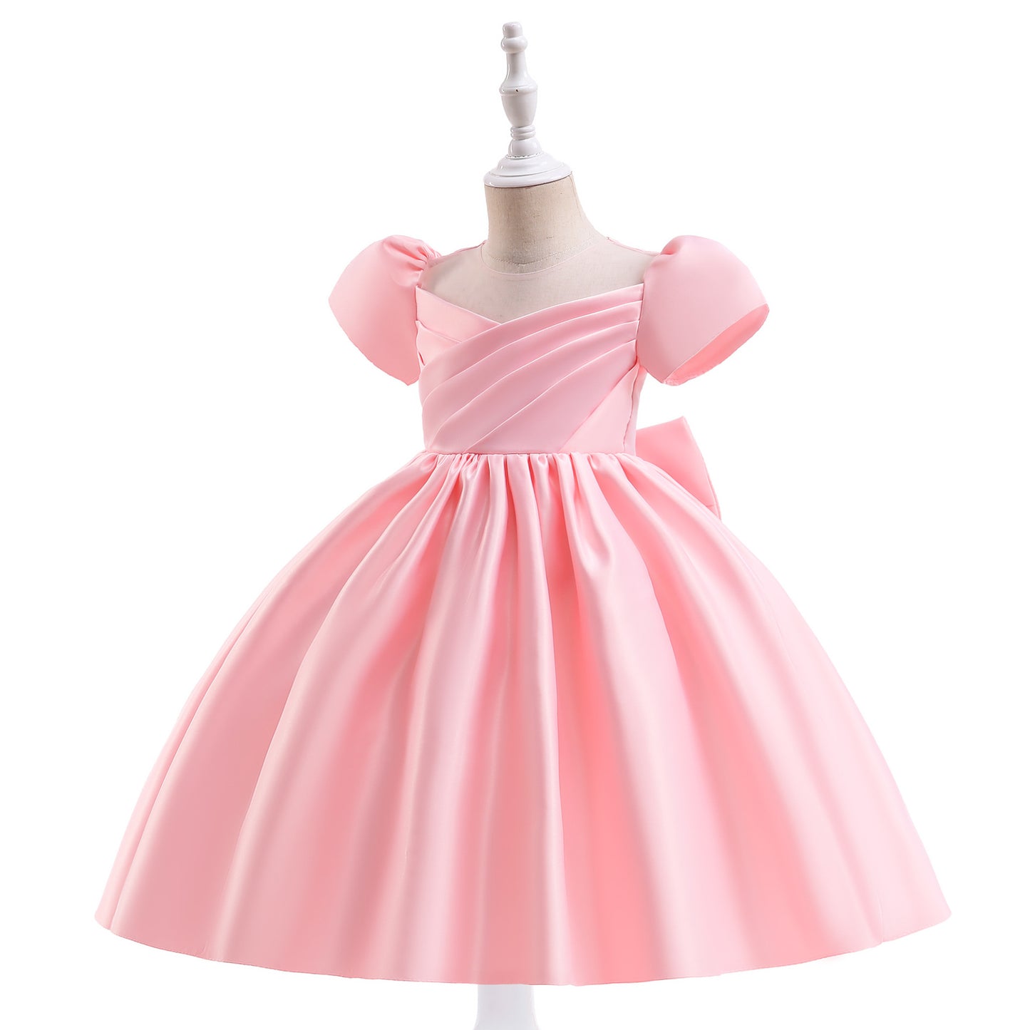 Puffy Tea-Length Satin Ball Gown Dress for Girls - Flower Girl & Party Wear