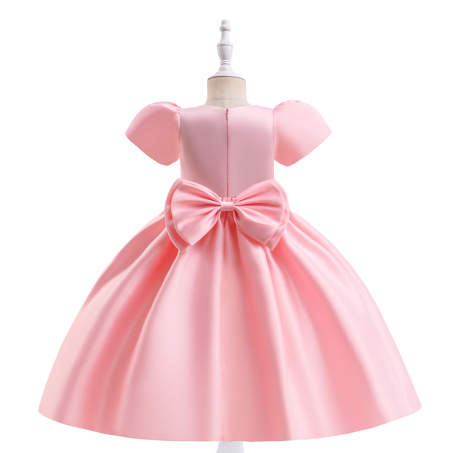 Puffy Tea-Length Satin Ball Gown Dress for Girls - Flower Girl & Party Wear