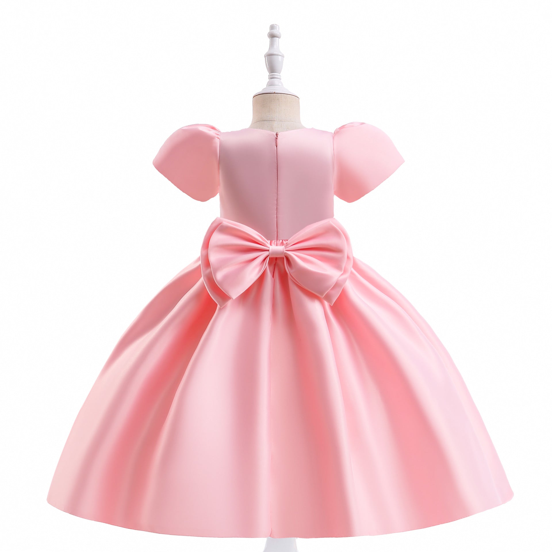 Puffy Tea-Length Satin Ball Gown Dress for Girls - Flower Girl & Party Wear