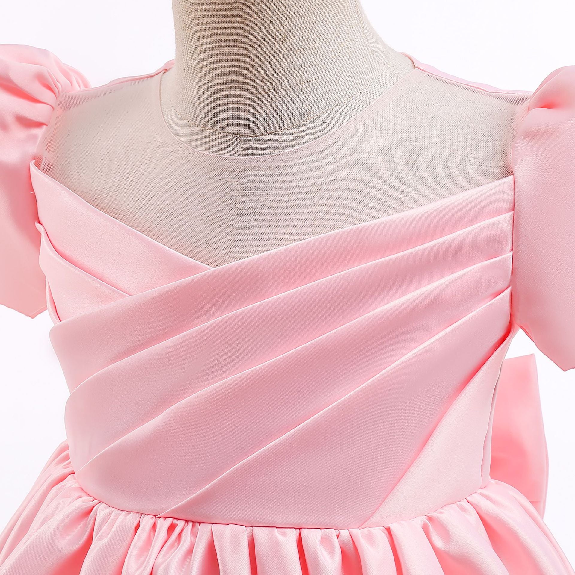 Puffy Tea-Length Satin Ball Gown Dress for Girls - Flower Girl & Party Wear