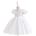 Cute Puffy Tea-Length Satin Flower Girl Dress with Bowknot