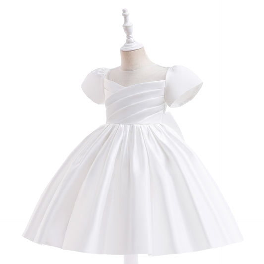 Puffy Tea-Length Satin Ball Gown Dress for Girls - Flower Girl & Party Wear