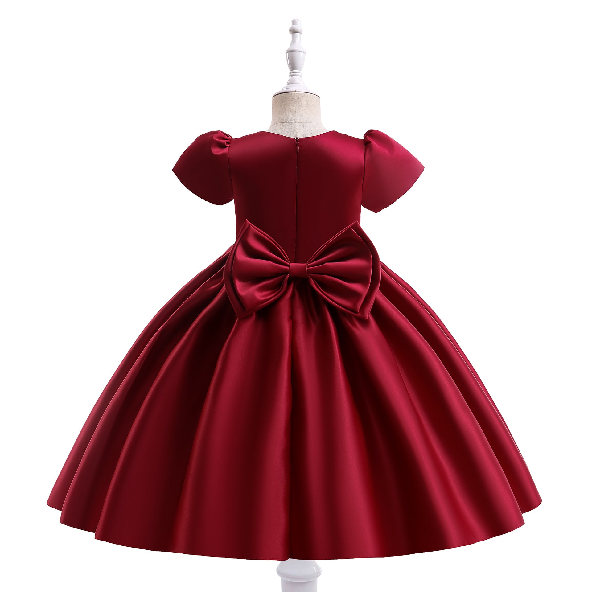 Puffy Tea-Length Satin Ball Gown Dress for Girls - Flower Girl & Party Wear