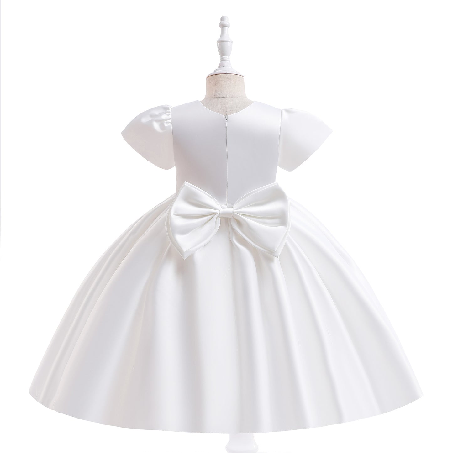 Puffy Tea-Length Satin Ball Gown Dress for Girls - Flower Girl & Party Wear