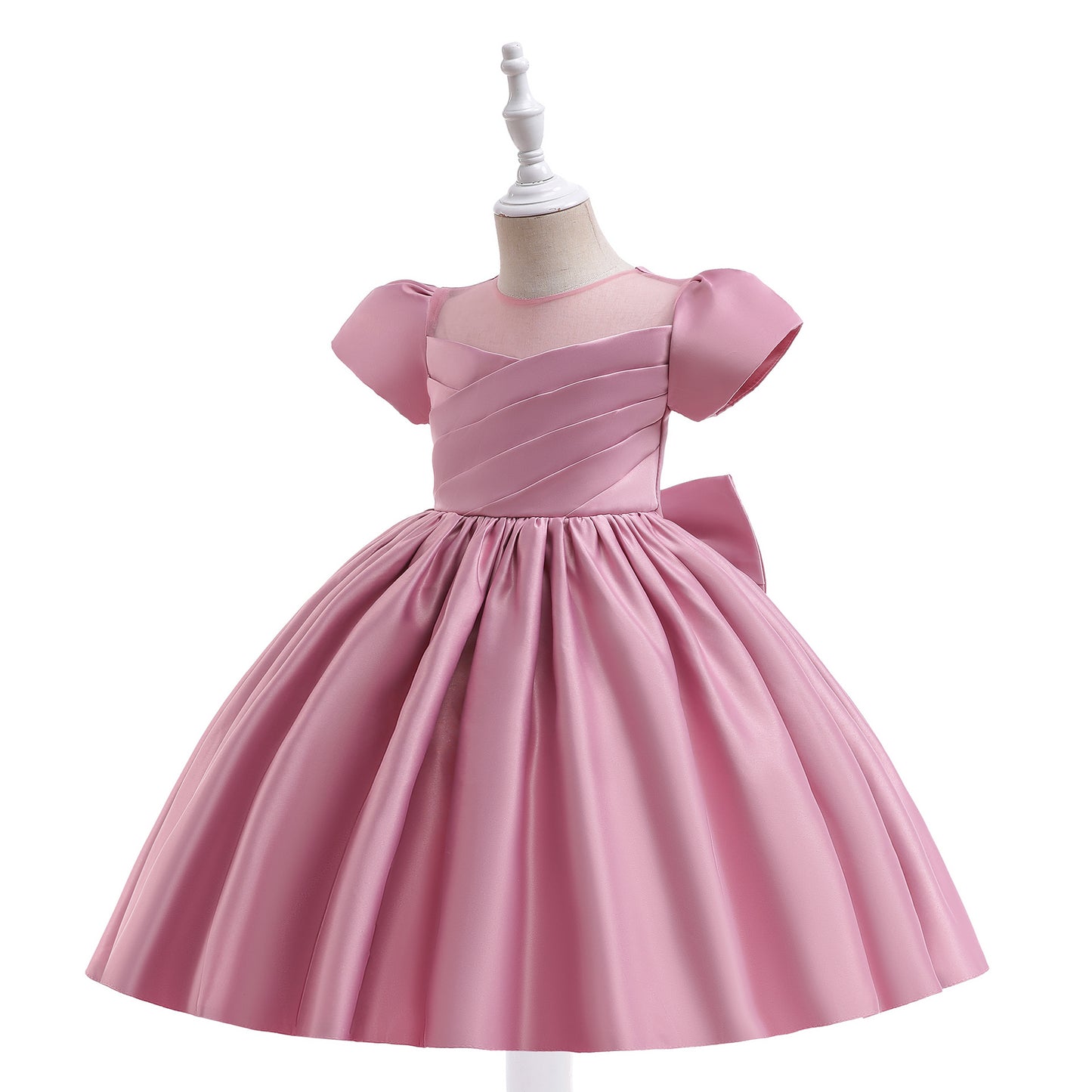 Puffy Tea-Length Satin Ball Gown Dress for Girls - Flower Girl & Party Wear