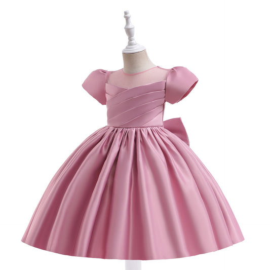 Puffy Tea-Length Satin Ball Gown Dress for Girls - Flower Girl & Party Wear