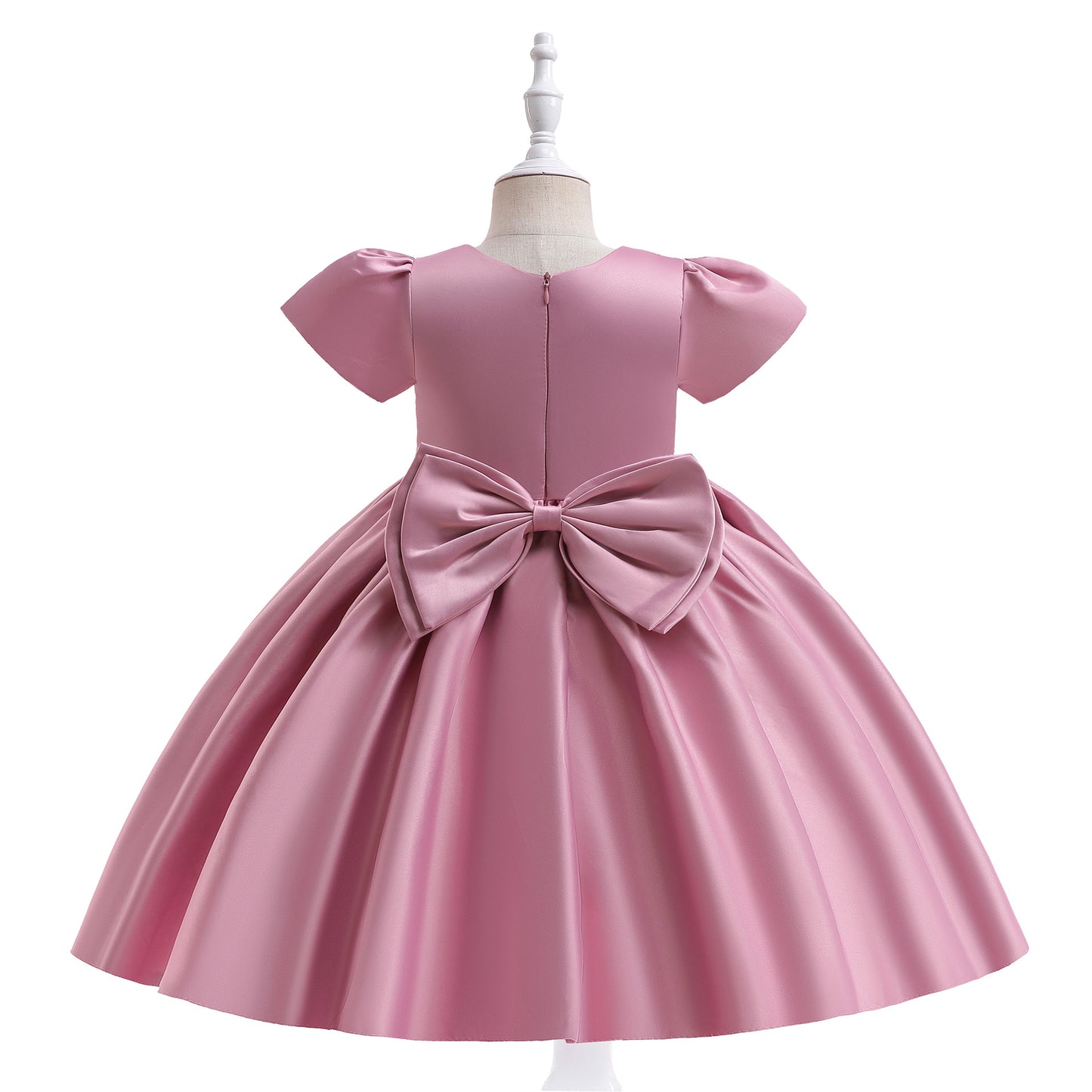 Puffy Tea-Length Satin Ball Gown Dress for Girls - Flower Girl & Party Wear
