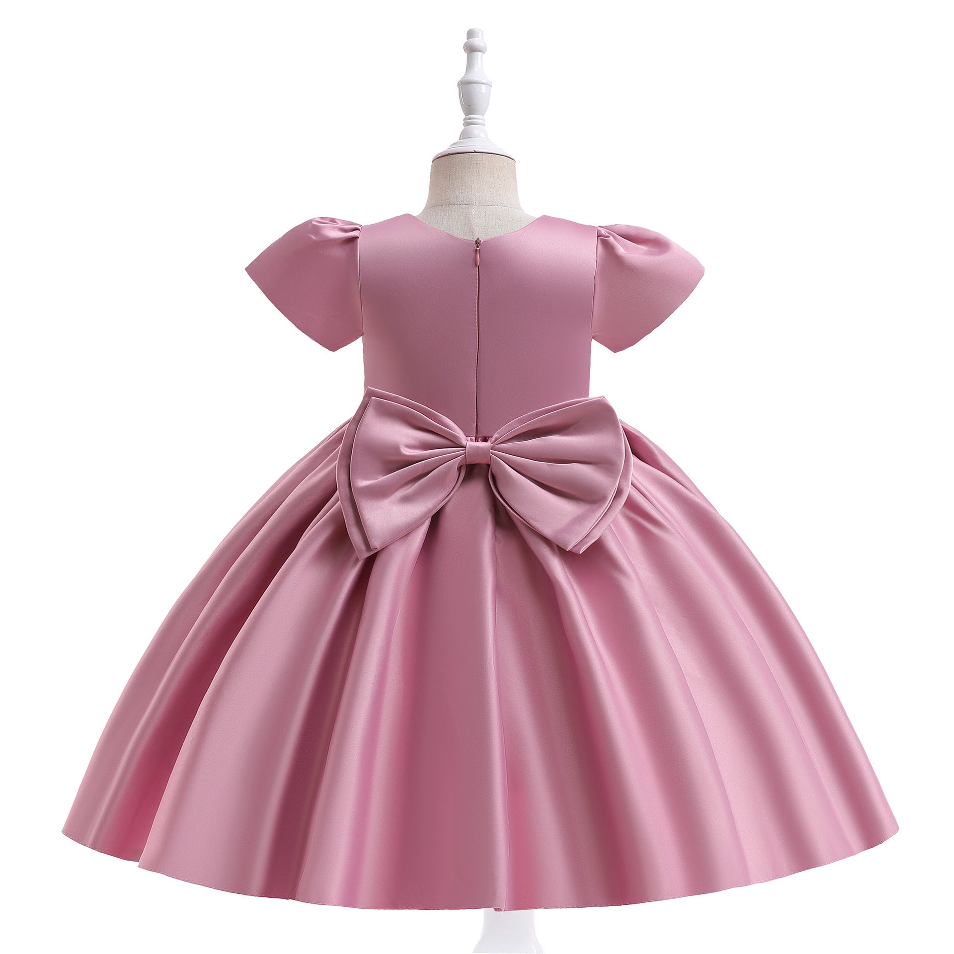 Puffy Tea-Length Satin Ball Gown Dress for Girls - Flower Girl & Party Wear