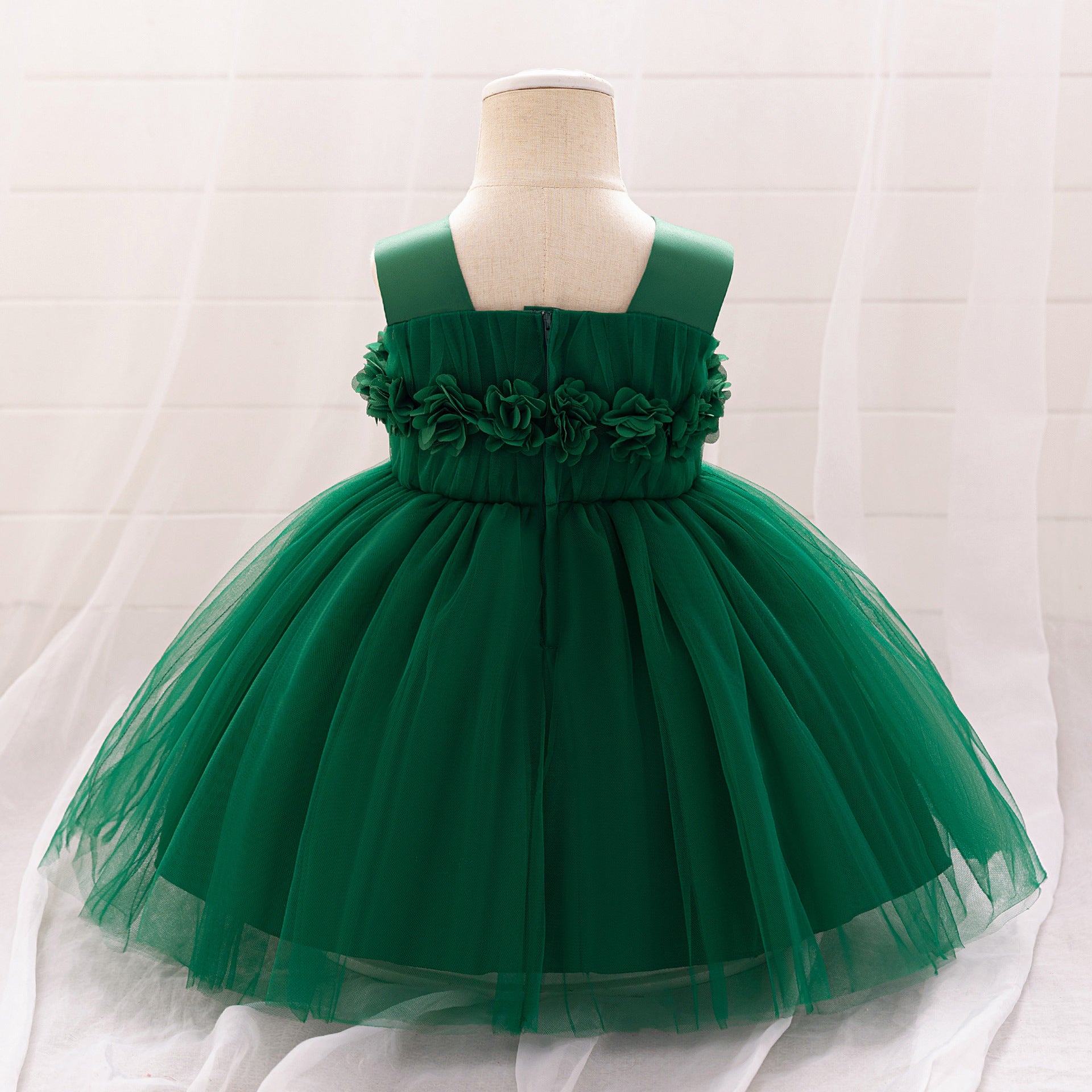 Cute Tea-Length Tulle Puffy Baby Party Dress with Flowers - Square Neck