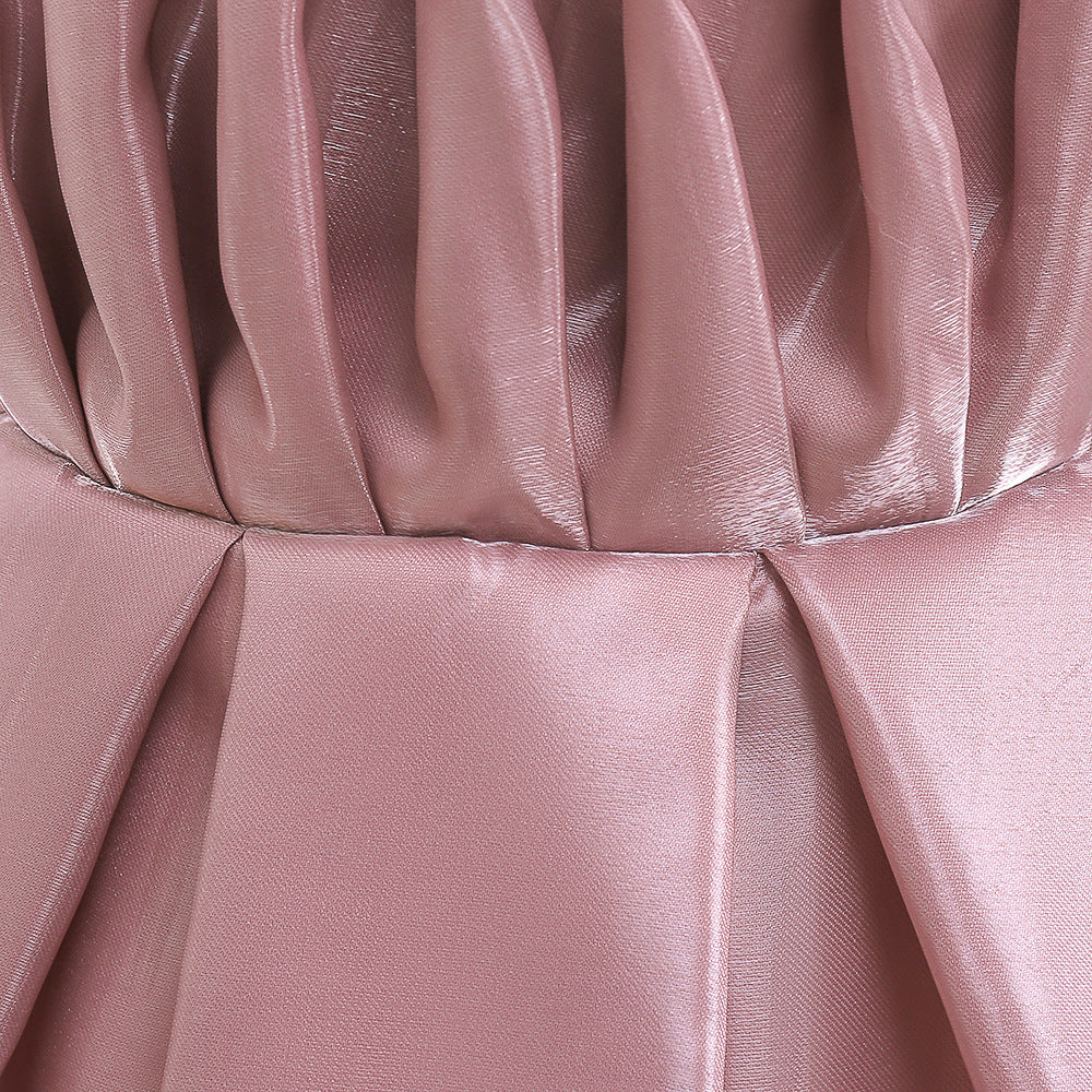 Tea-Length Satin Princess Dress for Girls with Puff Sleeves