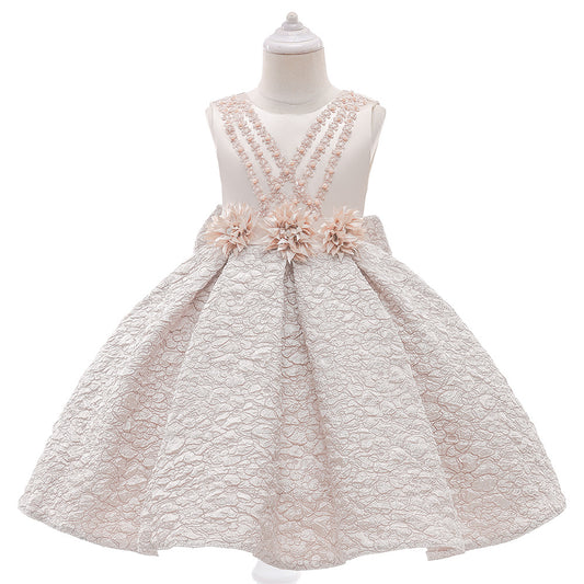 Tea Length Satin A-Line Flower Girl Dress – Applique & Sequin Kids Party Outfit