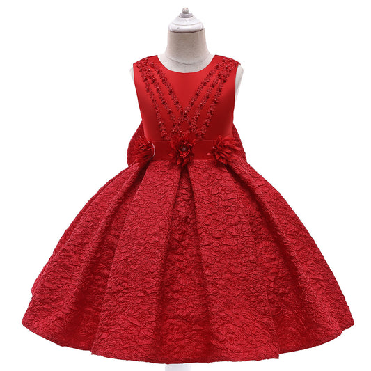 Tea Length Satin A-Line Flower Girl Dress – Applique & Sequin Kids Party Outfit