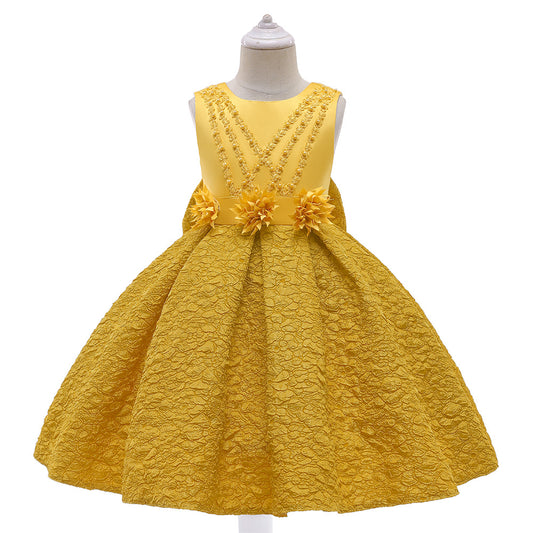 Tea Length Satin A-Line Flower Girl Dress – Applique & Sequin Kids Party Outfit