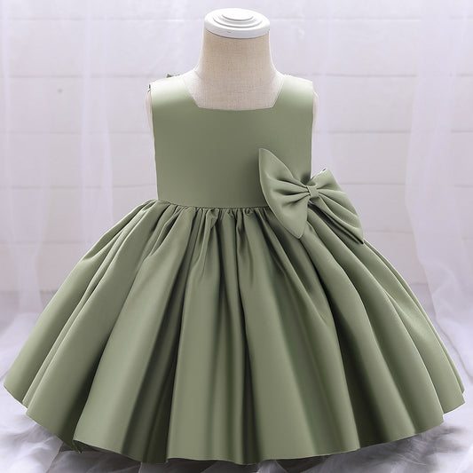 Adorable Puffy Satin Bowknot Ball Gown for Little Girls | Tea Length Princess Dress
