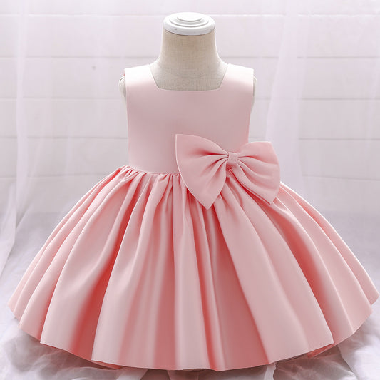 Adorable Puffy Satin Bowknot Ball Gown for Little Girls | Tea Length Princess Dress