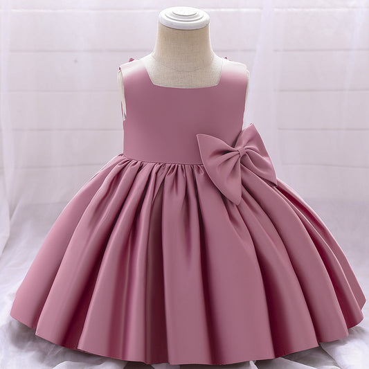 Adorable Puffy Satin Bowknot Ball Gown for Little Girls | Tea Length Princess Dress
