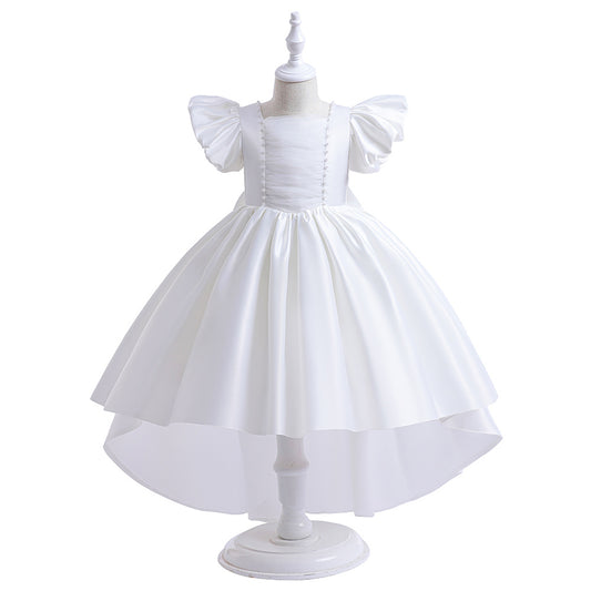 Adorable Satin Princess Dress with Bow & Ruffles for Girls (Ages 3-8) | Tea Length Party Gown
