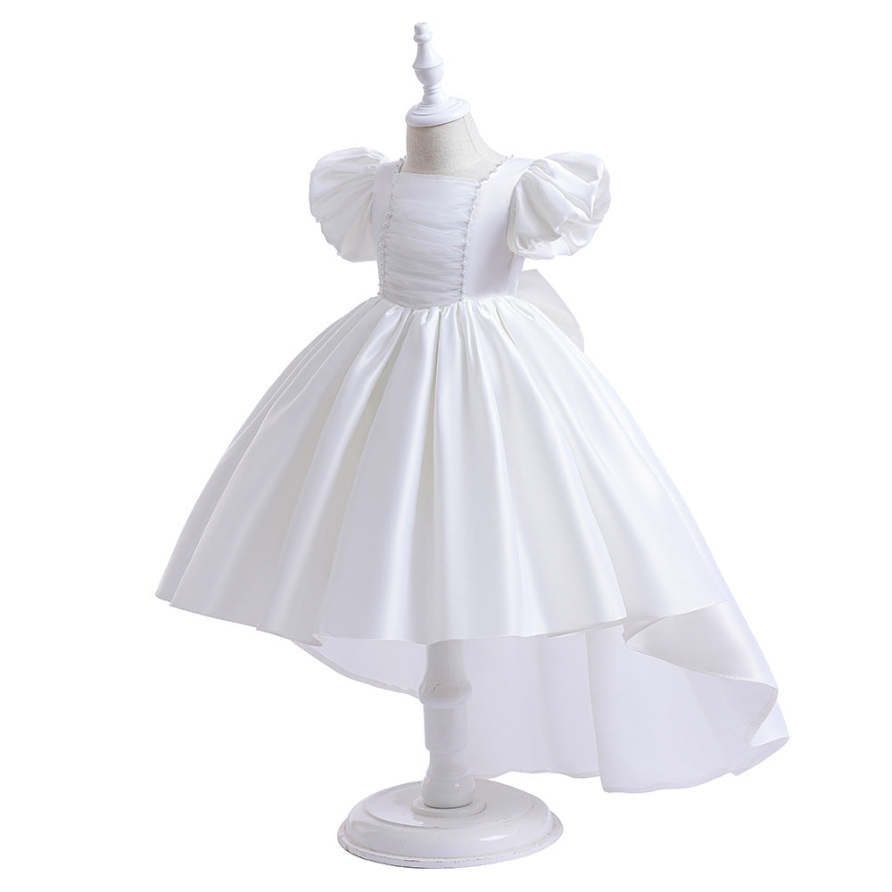 Adorable Satin Princess Dress with Bow & Ruffles for Girls (Ages 3-8) | Tea Length Party Gown