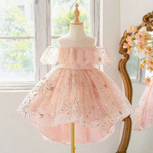 Sequin High-Low Off Shoulder Princess Dress for Girls (Ages 3-10)