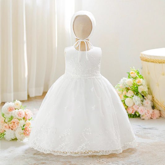 Sleeveless White A-line Lace Baby Dress – Perfect Flower Girl & Party Dress