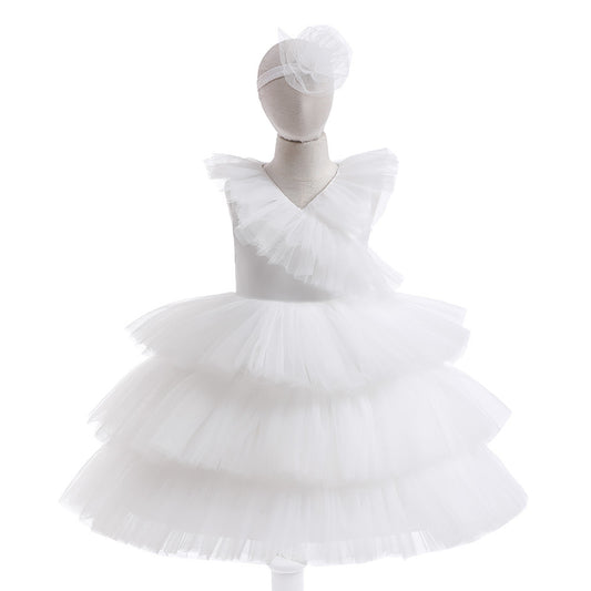 Cute Tiered Tulle A-Line Dress for Girls – Party & Flower Girl Princess Dress