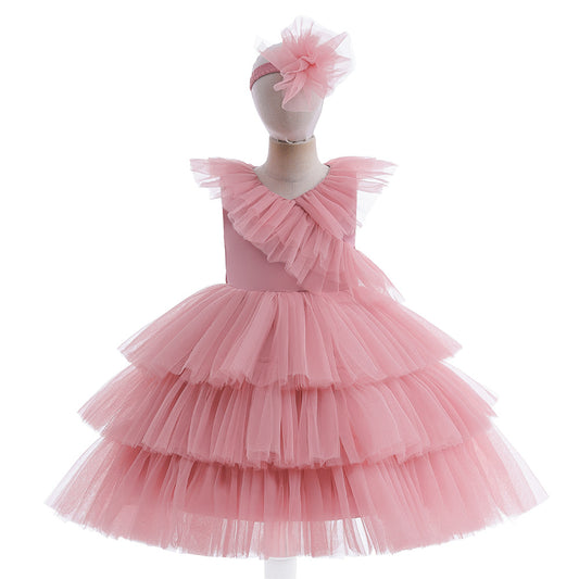 Cute Tiered Tulle A-Line Dress for Girls – Party & Flower Girl Princess Dress