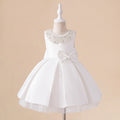 Cute White A-Line Satin Flower Girl Dress with Bow and Sequins
