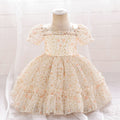 Cute Yellow Floral Tulle Baby Dress with Puff Sleeves