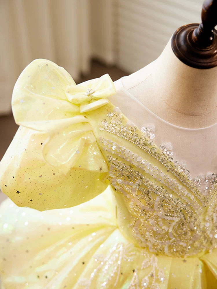 Yellow Sequin Maxi Princess Dress for Girls | Cute A-Line Formal Gown