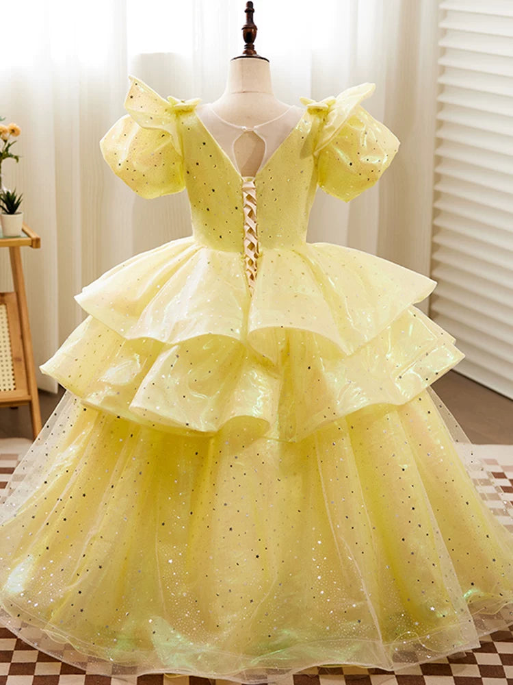 Yellow Sequin Maxi Princess Dress for Girls | Cute A-Line Formal Gown